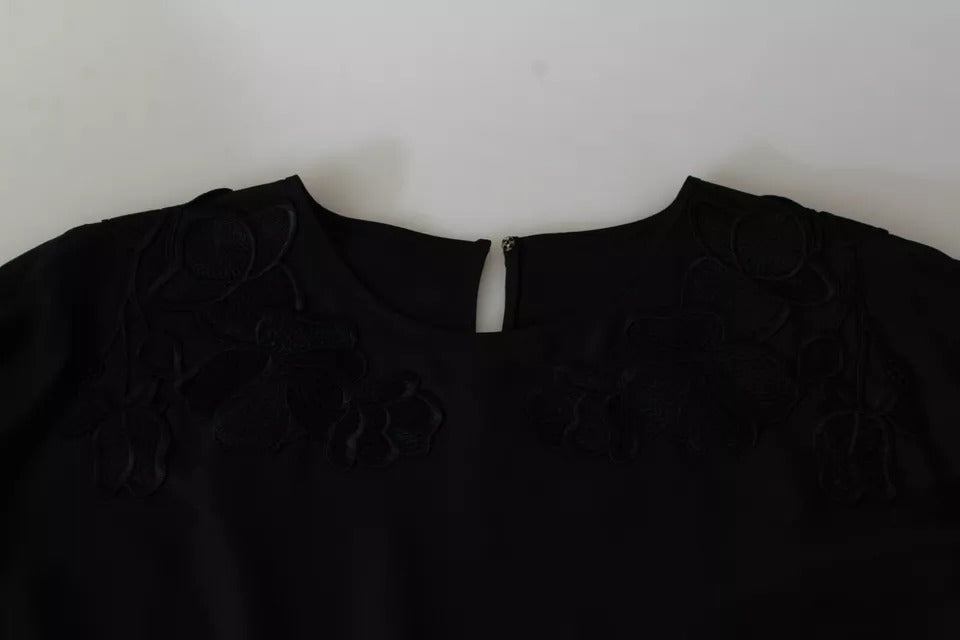 Blouse en soie noire brodée de fleurs de Dolce & Gabbana
