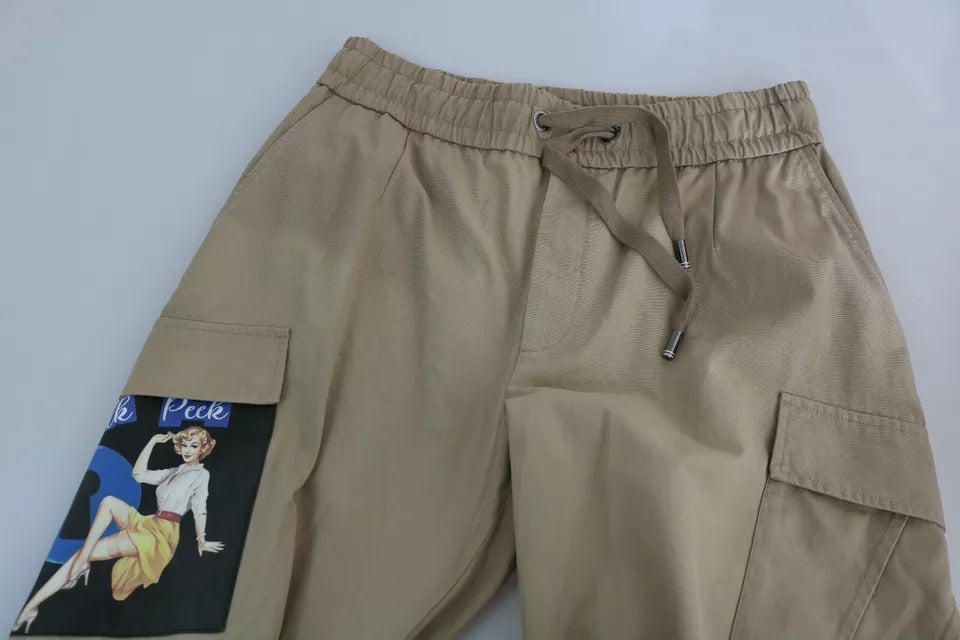 Dolce & Gabbana beige cargo broek met pin-up print