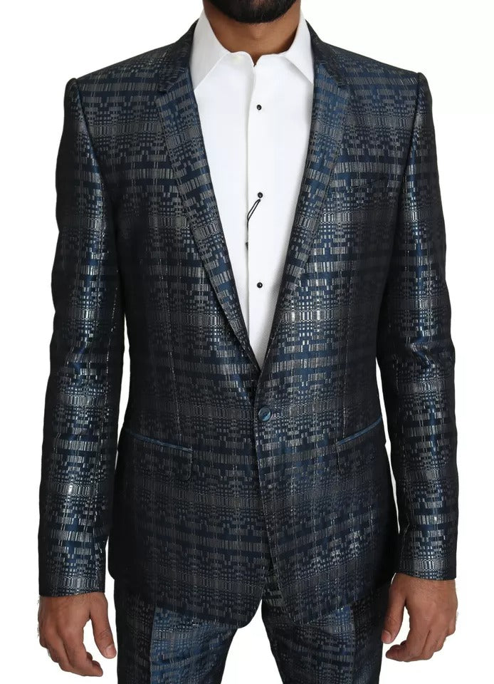 Dolce & Gabbana Blauw Zilveren Glanzend 2-delig Slim Fit GOUD Pak