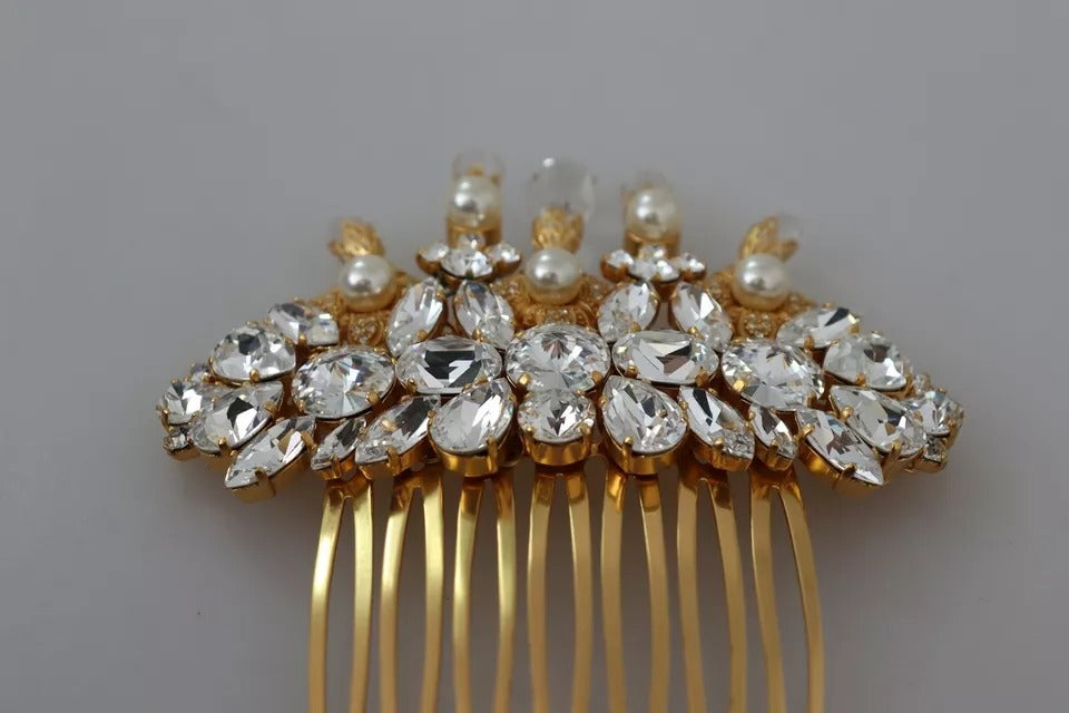 Dolce & Gabbana Gouden Messing Helder Kristal Haarspeld Accessoire Kam