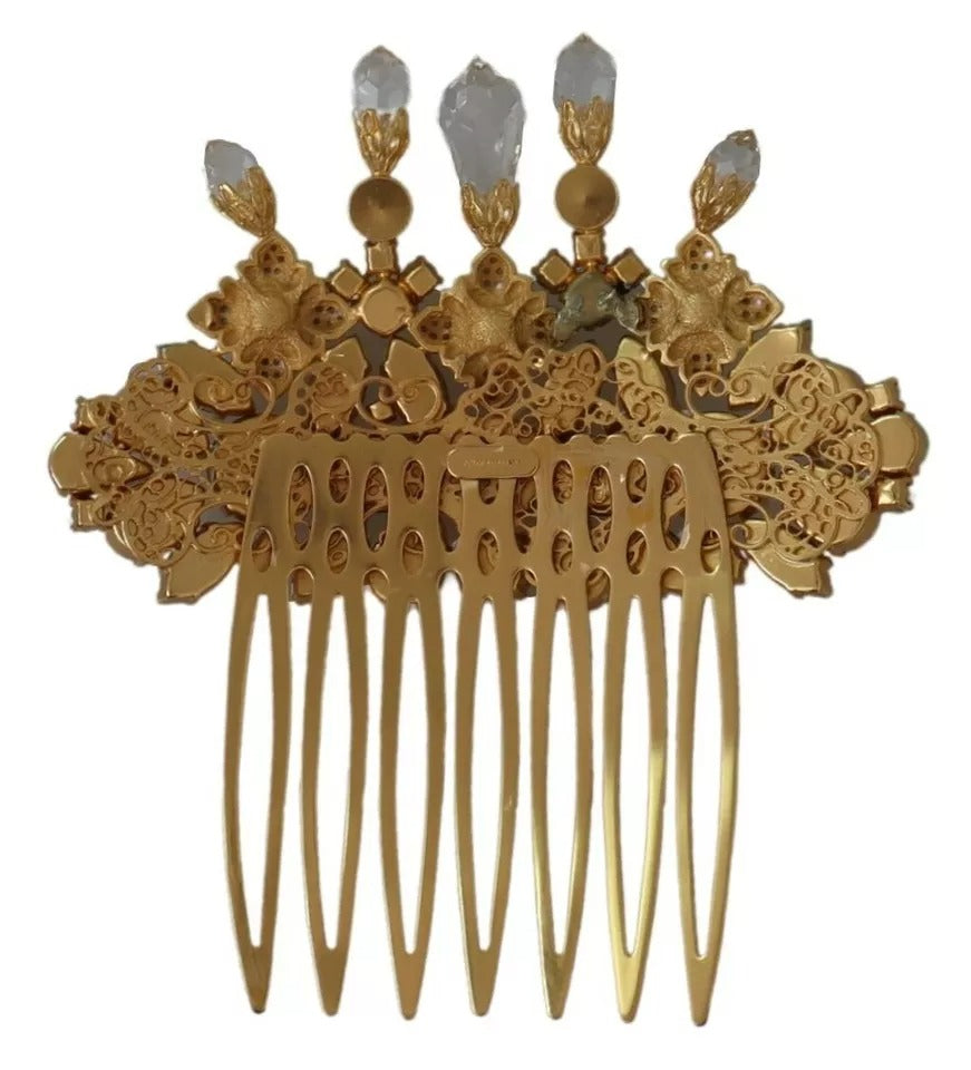 Dolce & Gabbana Gouden Messing Helder Kristal Haarspeld Accessoire Kam