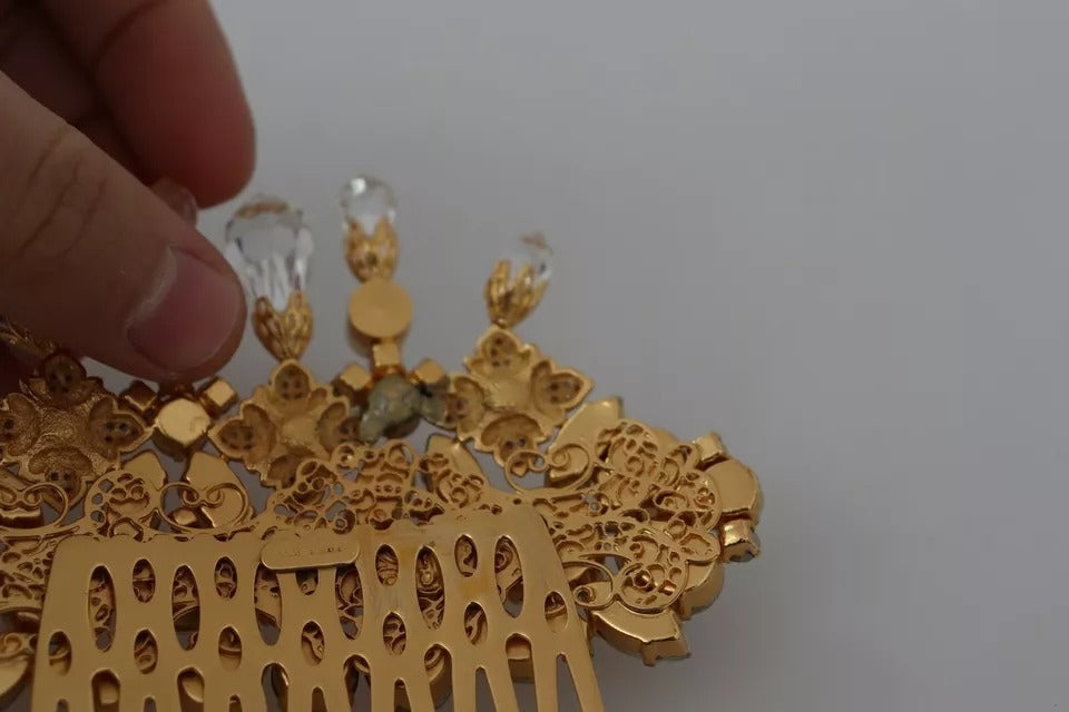 Dolce & Gabbana Gouden Messing Helder Kristal Haarspeld Accessoire Kam