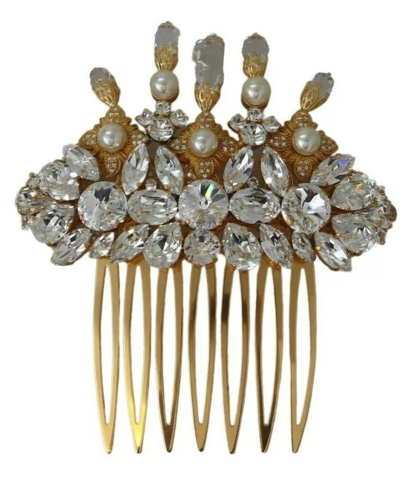 Dolce & Gabbana Gouden Messing Helder Kristal Haarspeld Accessoire Kam
