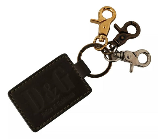 Dolce & Gabbana Groene Leren D&G Logo Metalen Ring Haak Sleutelhanger