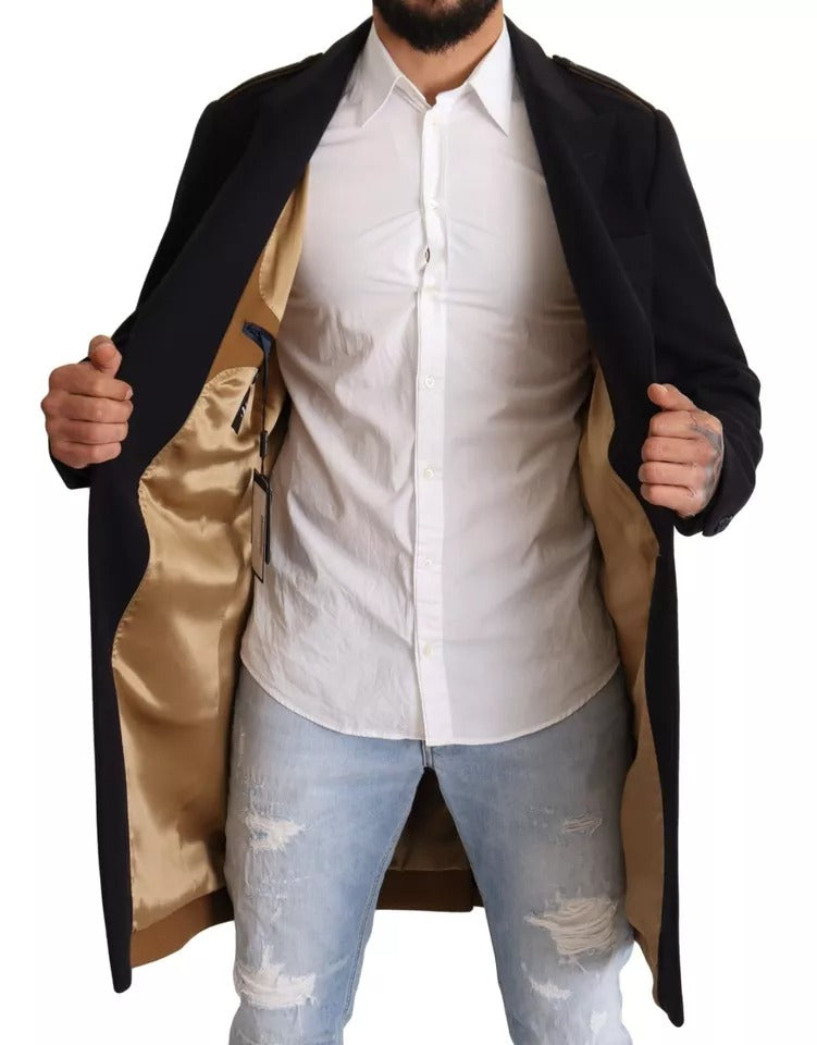 Dolce & Gabbana Blauwe Trenchjas Lange Wollen Stretchjas