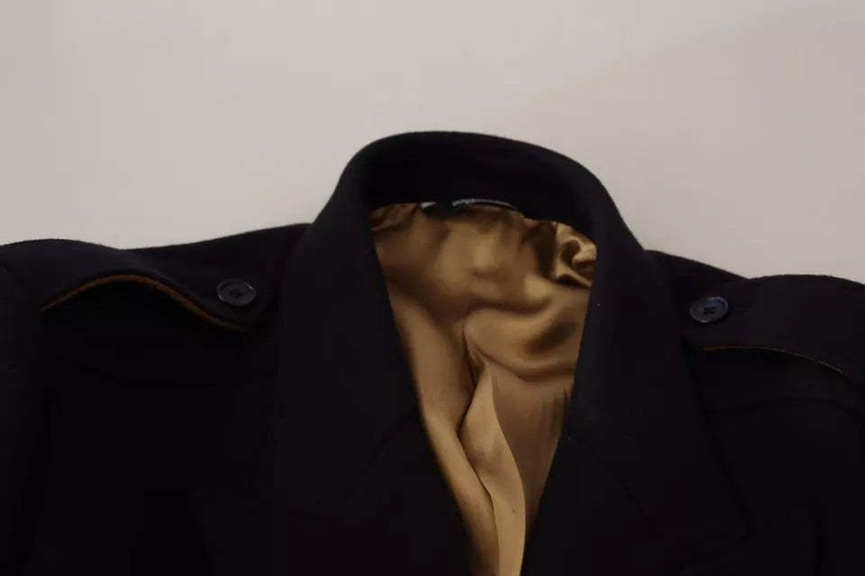 Dolce & Gabbana Blauwe Trenchjas Lange Wollen Stretchjas