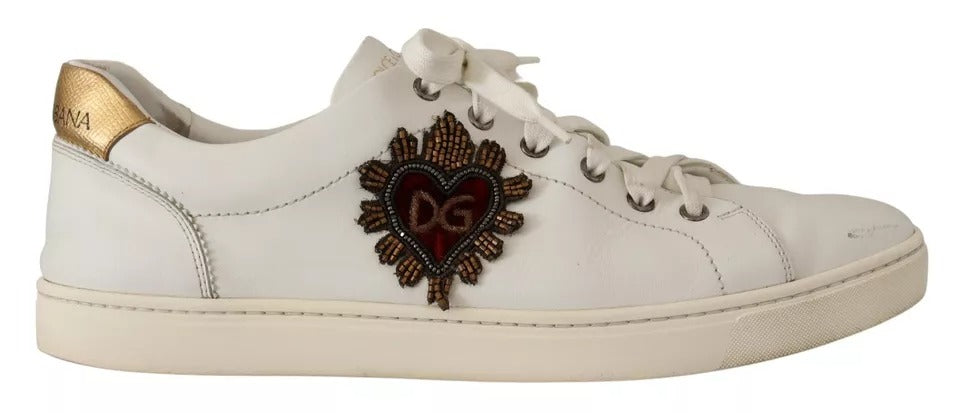 Dolce & Gabbana witte leren hartvormige lage sneakers