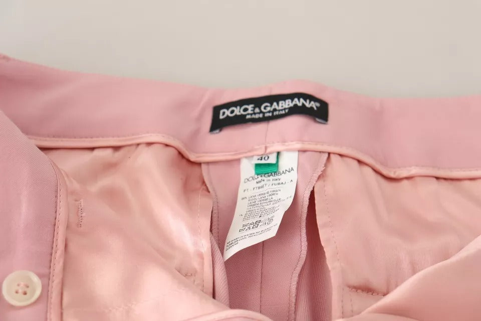 Pantalon fuselé en laine rose à taille mi-hauteur de Dolce & Gabbana