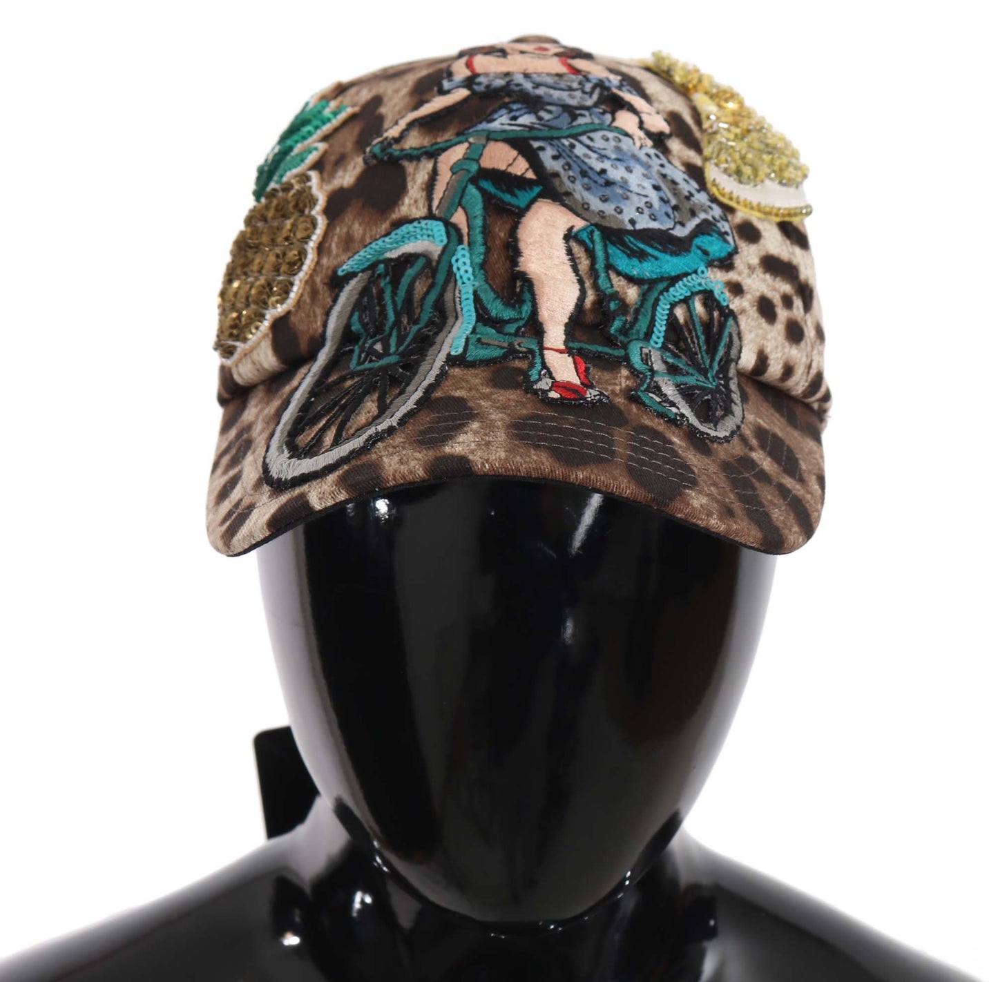 Casquette de baseball Dolce & Gabbana à sequins léopard marron et appliques Sicily