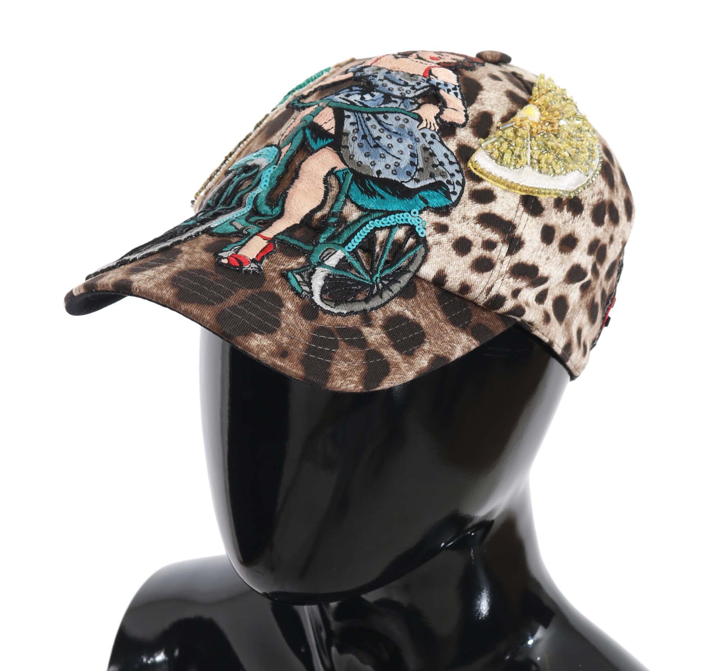 Casquette de baseball Dolce & Gabbana à sequins léopard marron et appliques Sicily