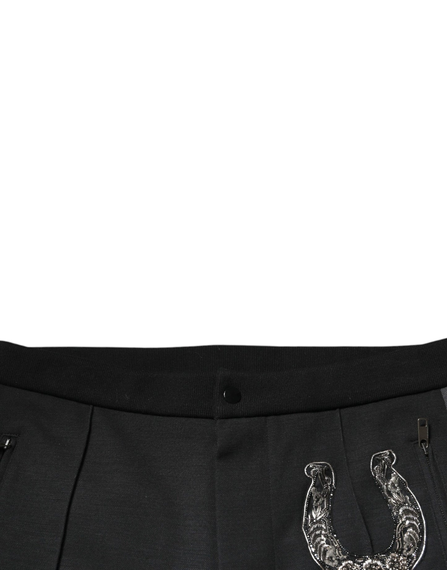 Dolce & Gabbana zwarte, met hoefijzers versierde, wollen slim fit broek