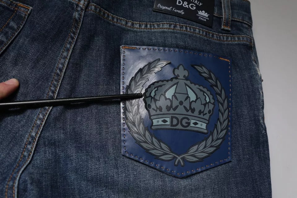 Dolce & Gabbana Blauwe DG Crown Logo Katoenen Skinny Jeans