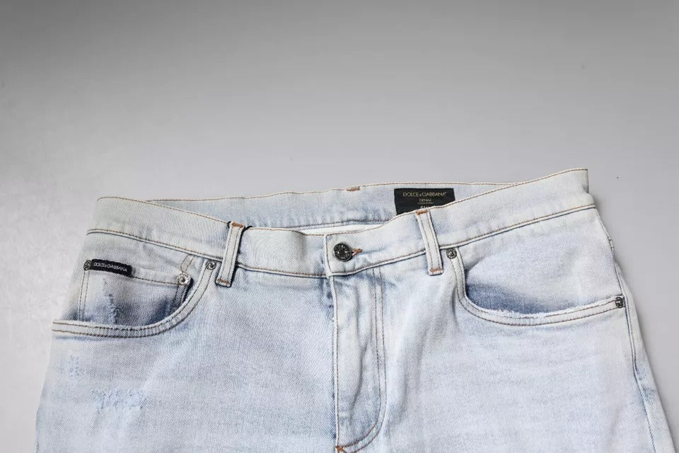Dolce & Gabbana lichtblauwe, versleten skinny jeans van katoen