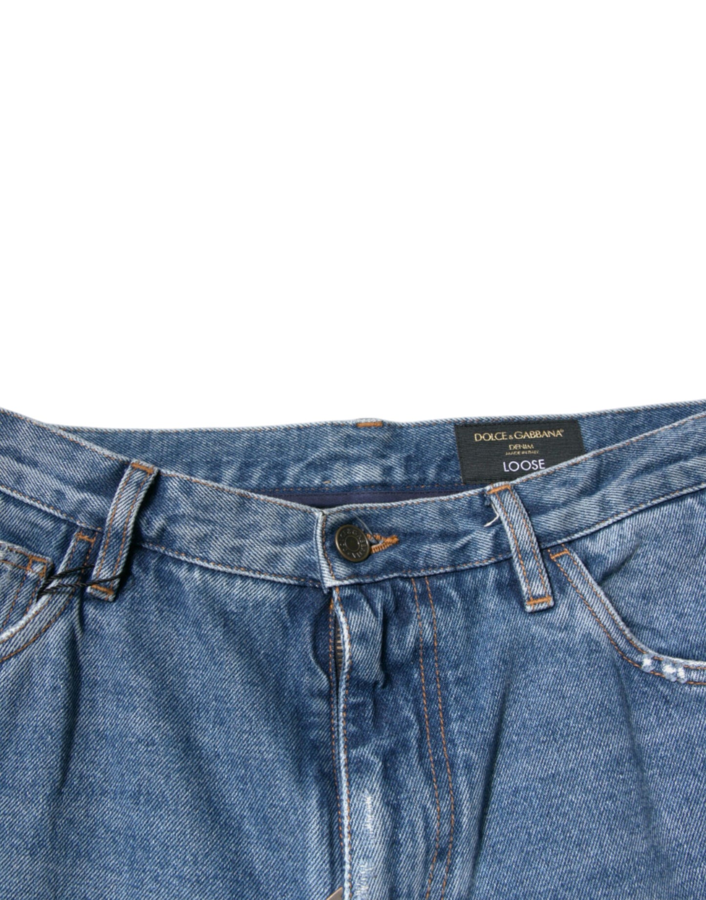 Dolce & Gabbana Blauwe Katoenen Jeans met Logo, Losse Pasvorm, Heren