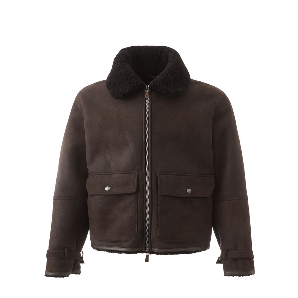 Veste en cuir marron Montone élégante de Lardini