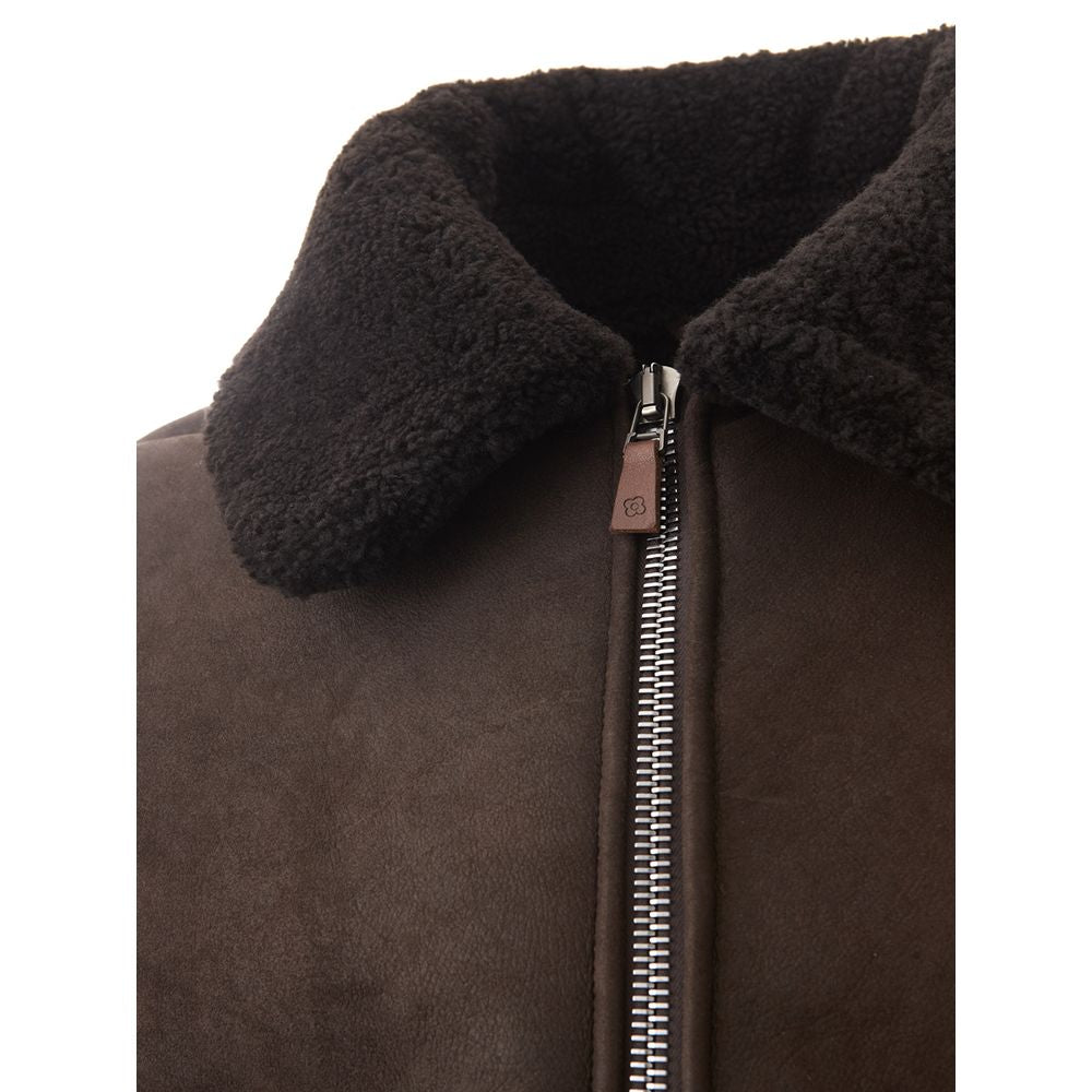 Veste en cuir marron Montone élégante de Lardini