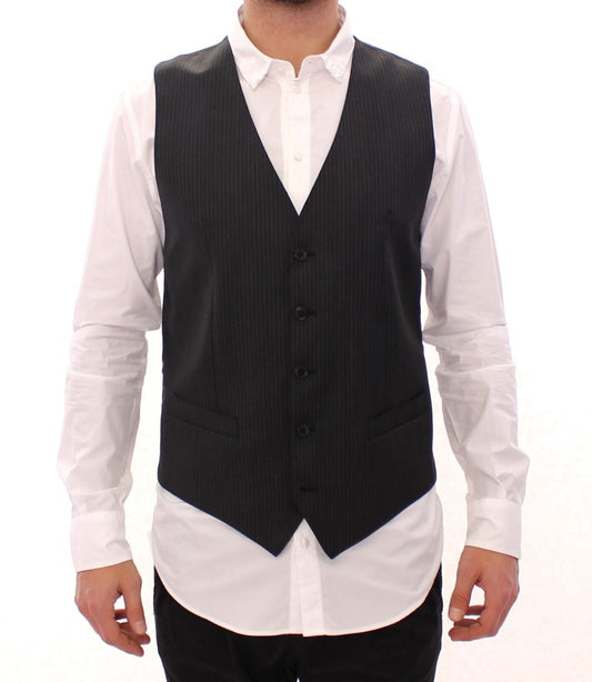 Dolce & Gabbana Grijze gestreepte wollen, enkelgeknopte gilet