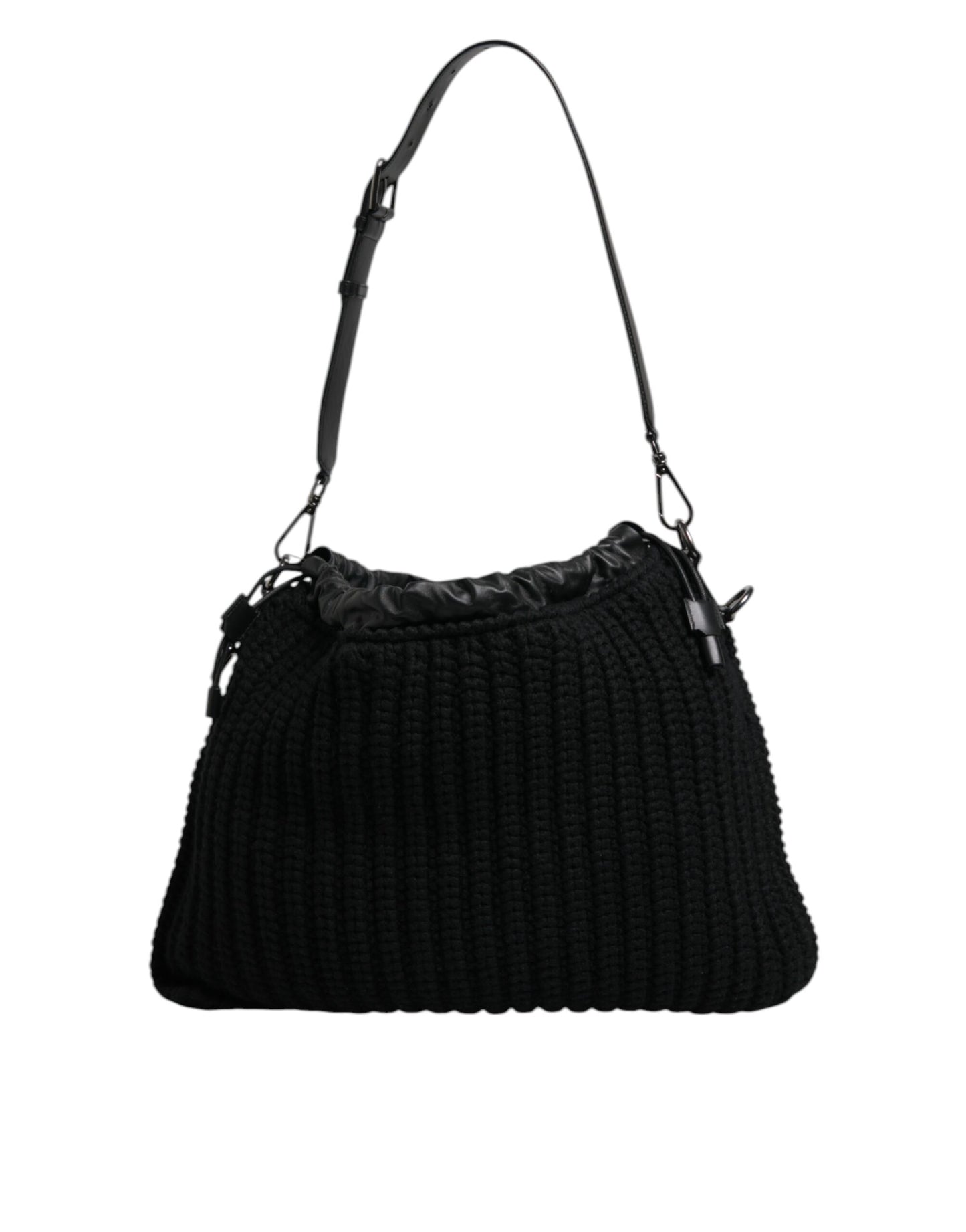 Sac à bandoulière en cuir tricoté cachemire noir Dolce & Gabbana
