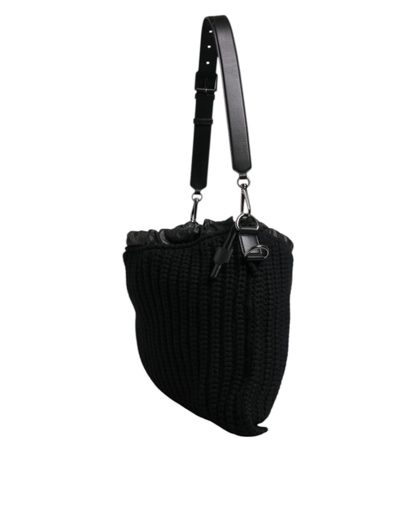 Sac à bandoulière en cuir tricoté cachemire noir Dolce & Gabbana