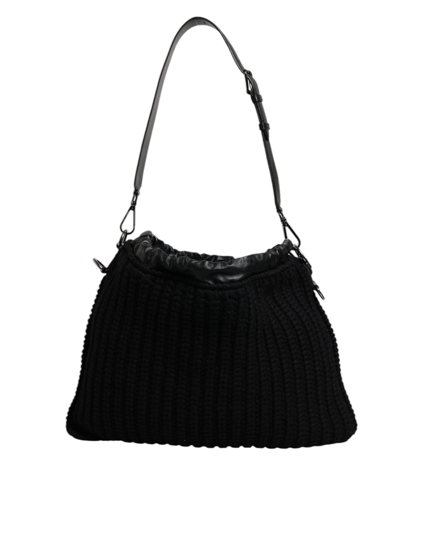 Sac à bandoulière en cuir tricoté cachemire noir Dolce & Gabbana