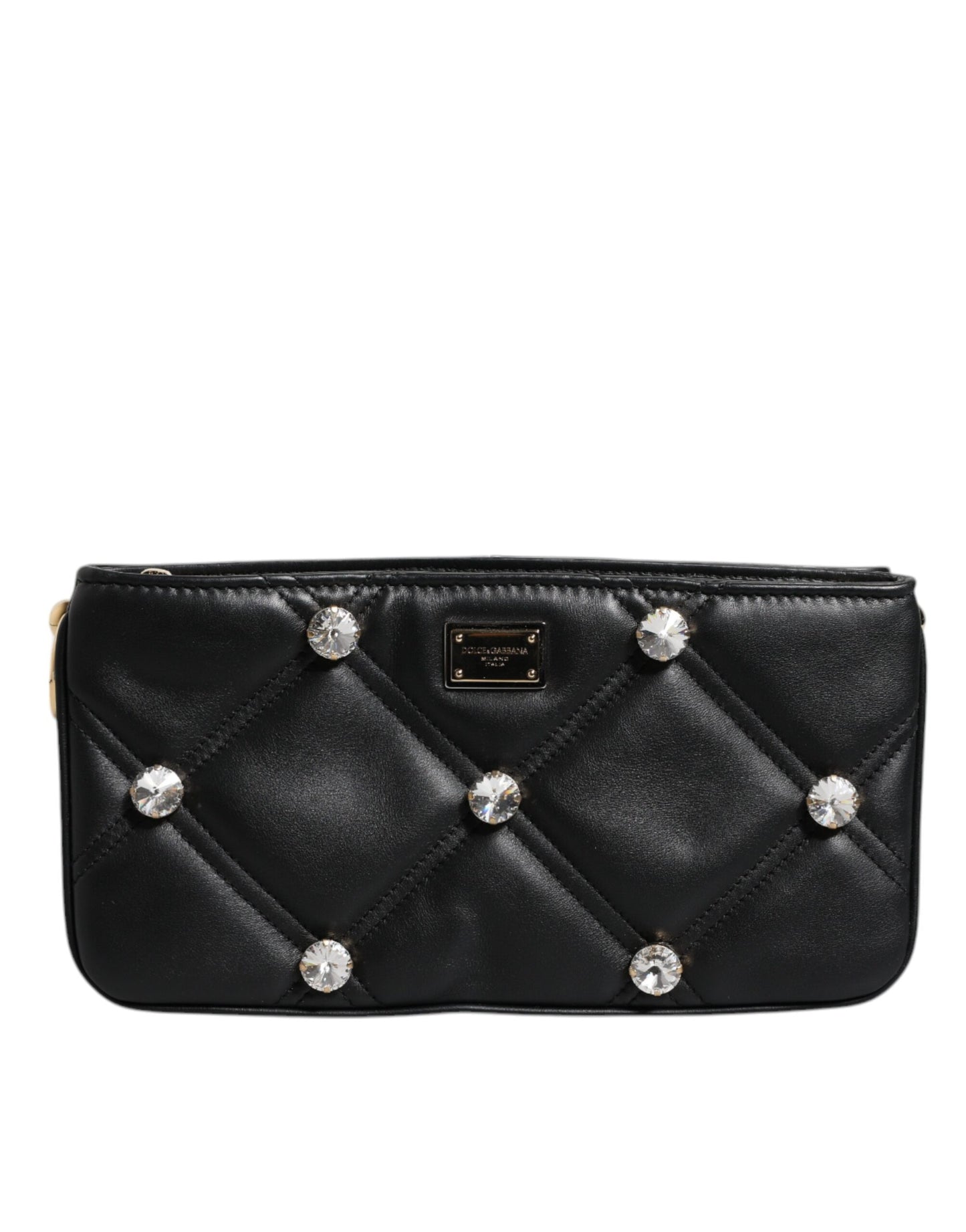 Sac à bandoulière Dolce & Gabbana en cuir noir orné de cristaux et de logo