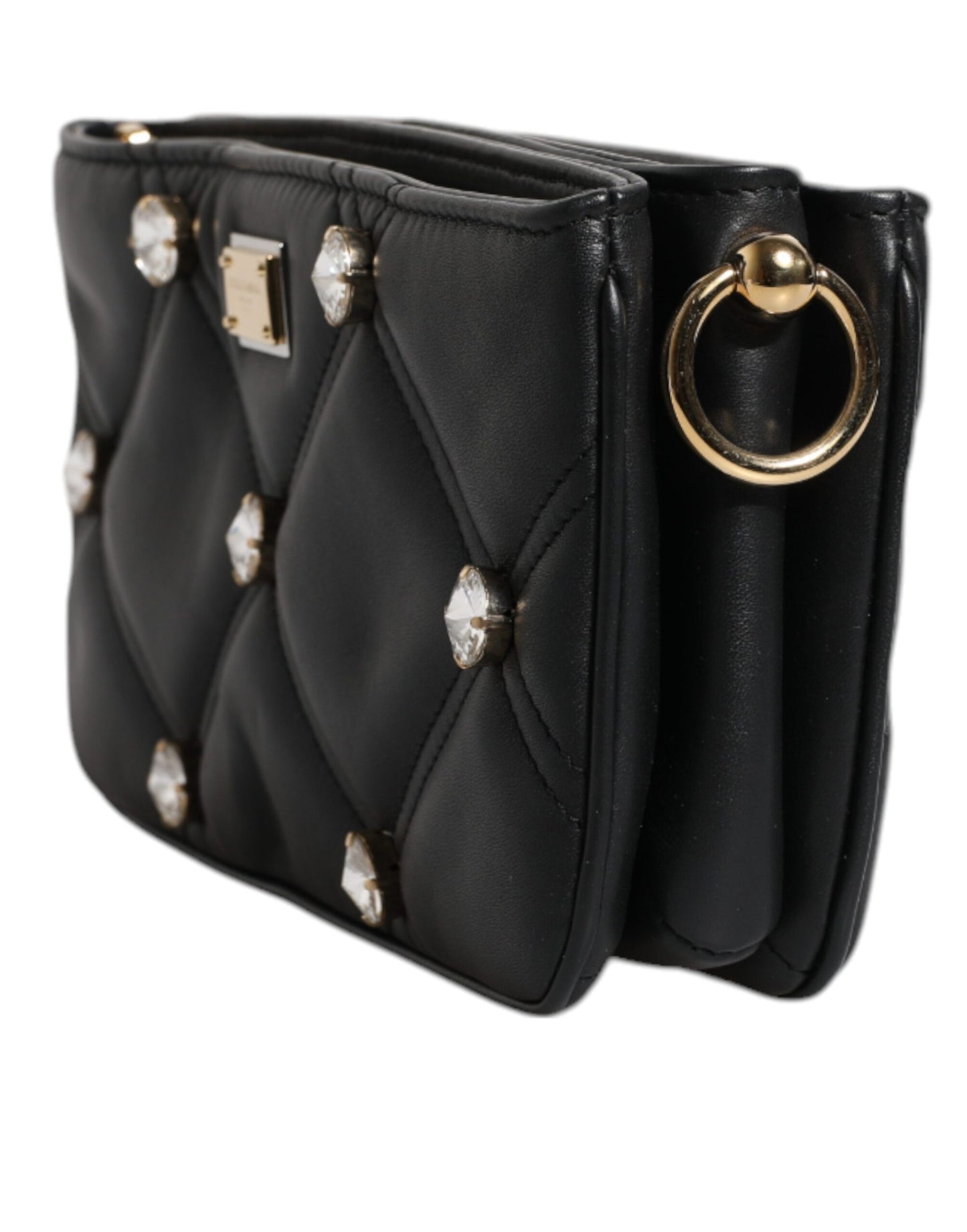 Sac à bandoulière Dolce & Gabbana en cuir noir orné de cristaux et de logo