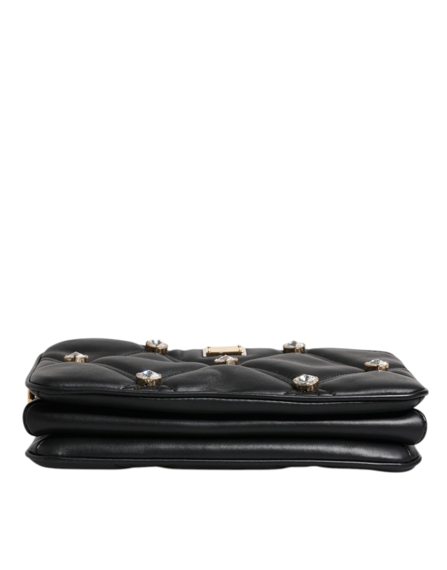 Sac à bandoulière Dolce & Gabbana en cuir noir orné de cristaux et de logo