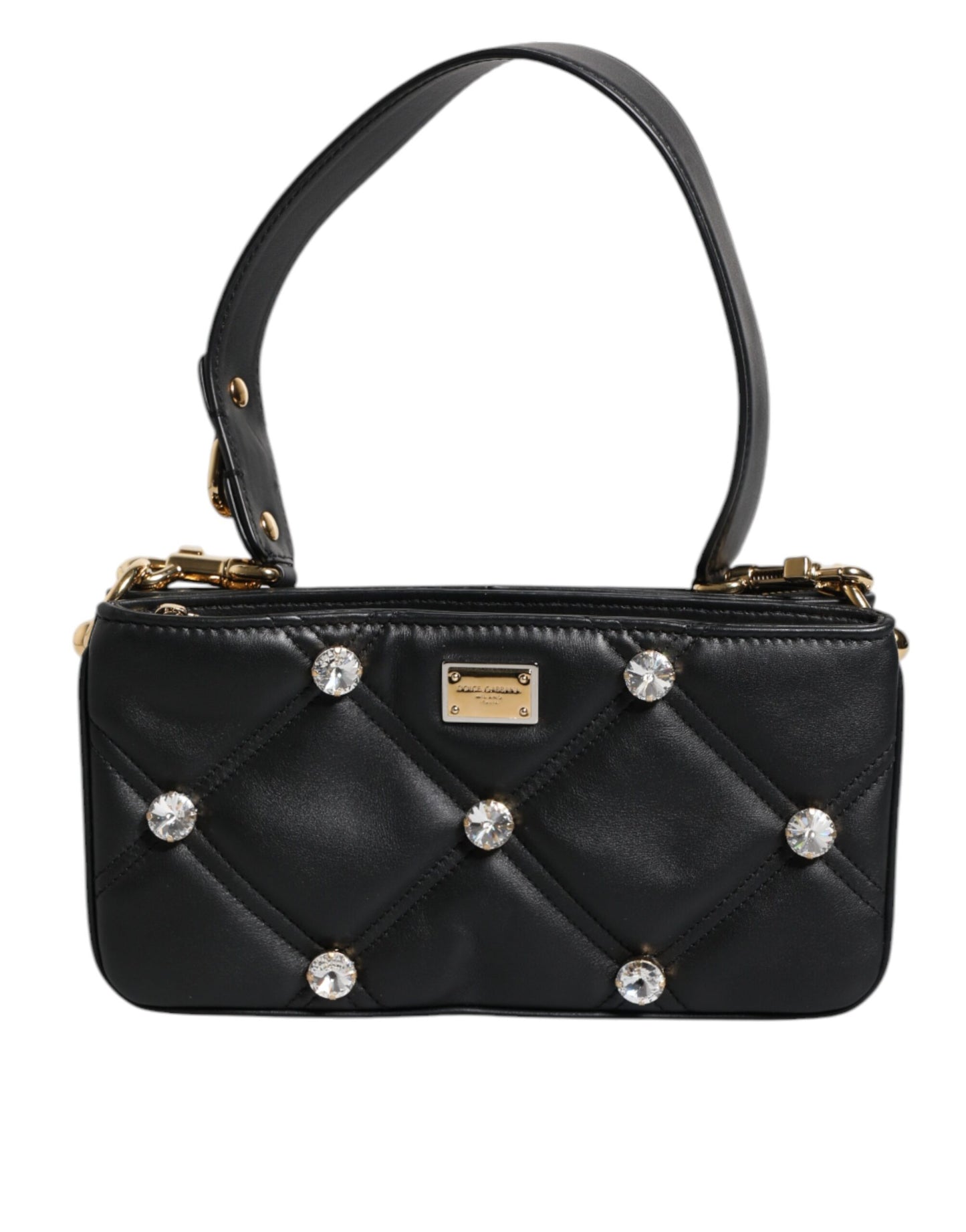 Sac à bandoulière Dolce & Gabbana en cuir noir orné de cristaux et de logo
