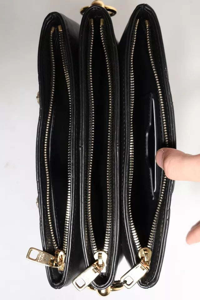 Sac à bandoulière Dolce & Gabbana en cuir noir orné de cristaux et de logo