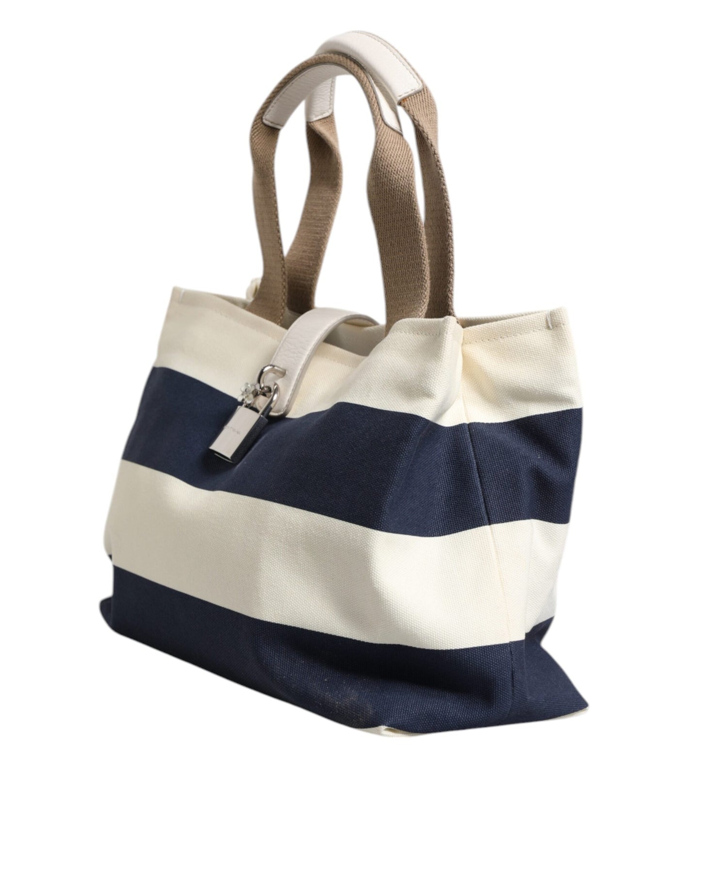 Sac fourre-tout à poignée supérieure en toile rayée blanc bleu marine Dolce & Gabbana