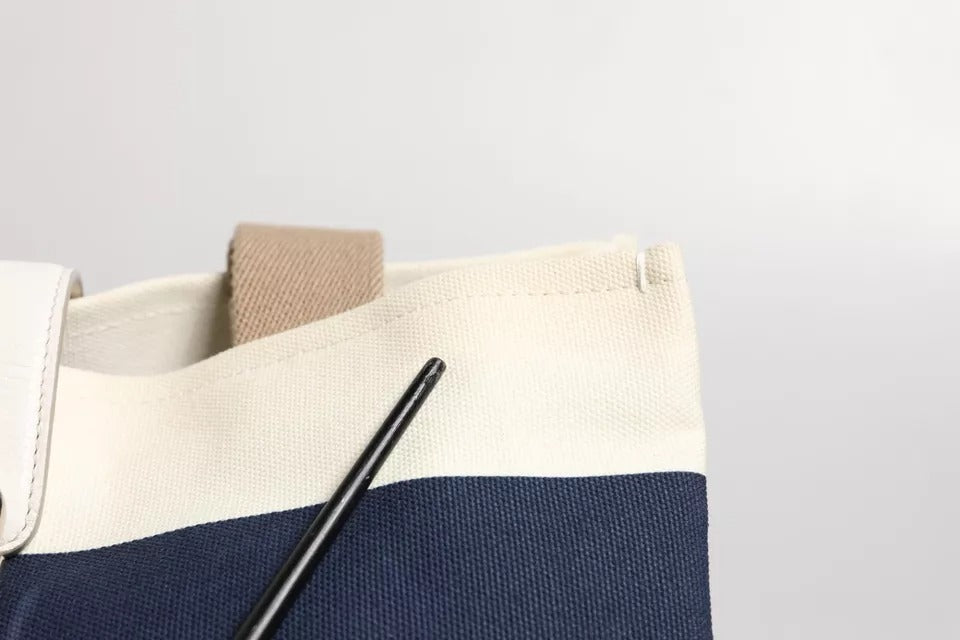 Sac fourre-tout à poignée supérieure en toile rayée blanc bleu marine Dolce & Gabbana