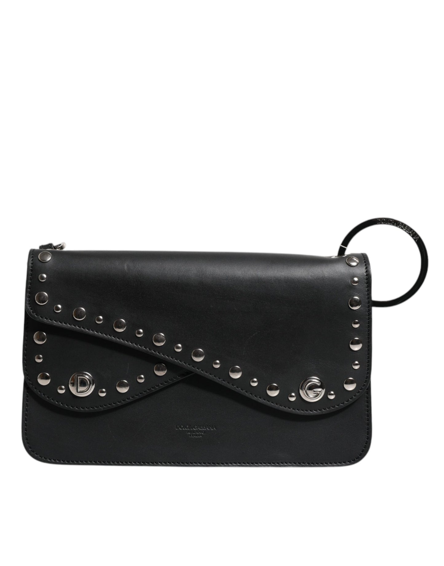Petit sac à bandoulière clouté en cuir noir Dolce & Gabbana