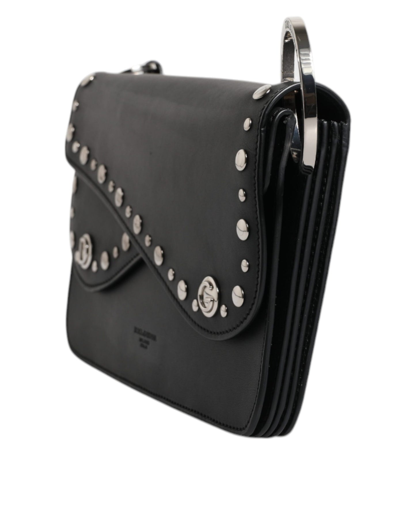 Petit sac à bandoulière clouté en cuir noir Dolce & Gabbana