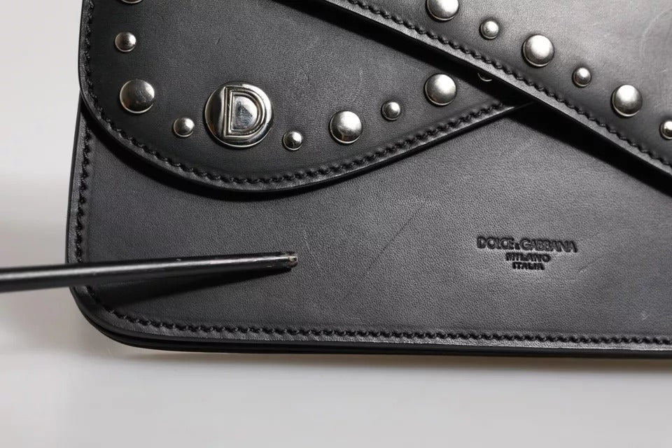 Petit sac à bandoulière clouté en cuir noir Dolce & Gabbana