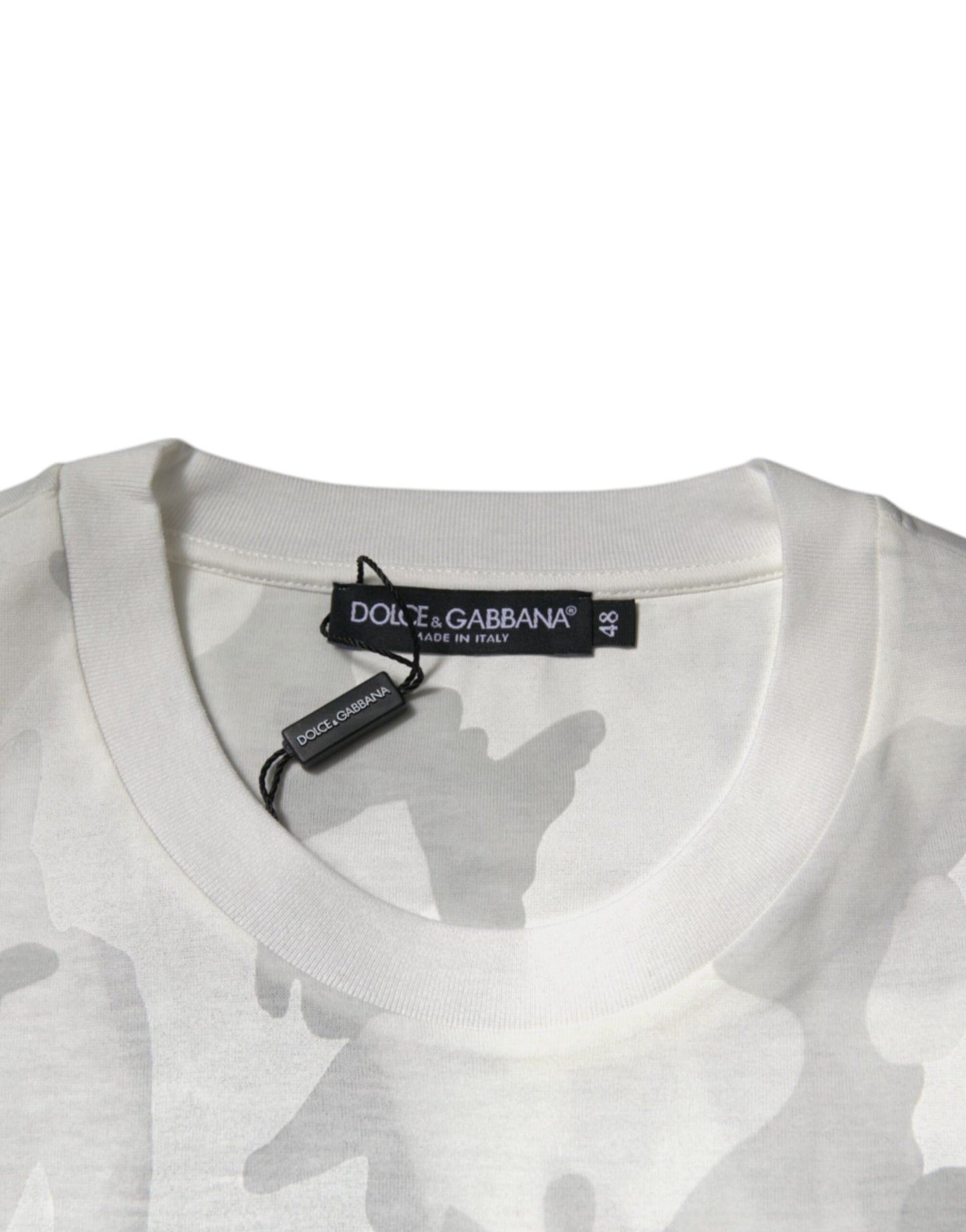 T-shirt en coton à col rond blanc et gris camouflage de Dolce & Gabbana