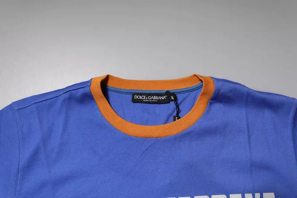 T-shirt en coton à col rond bleu avec imprimé graphique de Dolce & Gabbana