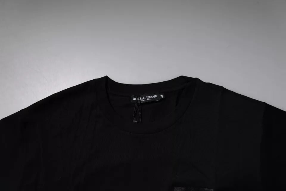 T-shirt en coton à col rond noir avec patch logo Dolce & Gabbana