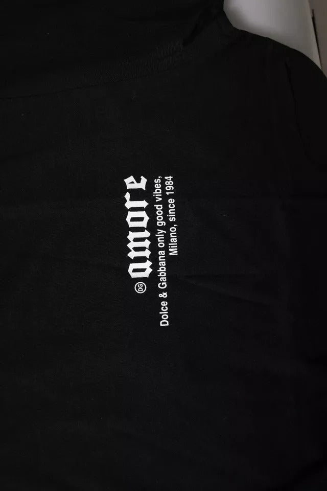Dolce & Gabbana zwart Amore luipaardprint katoenen T-shirt met ronde hals