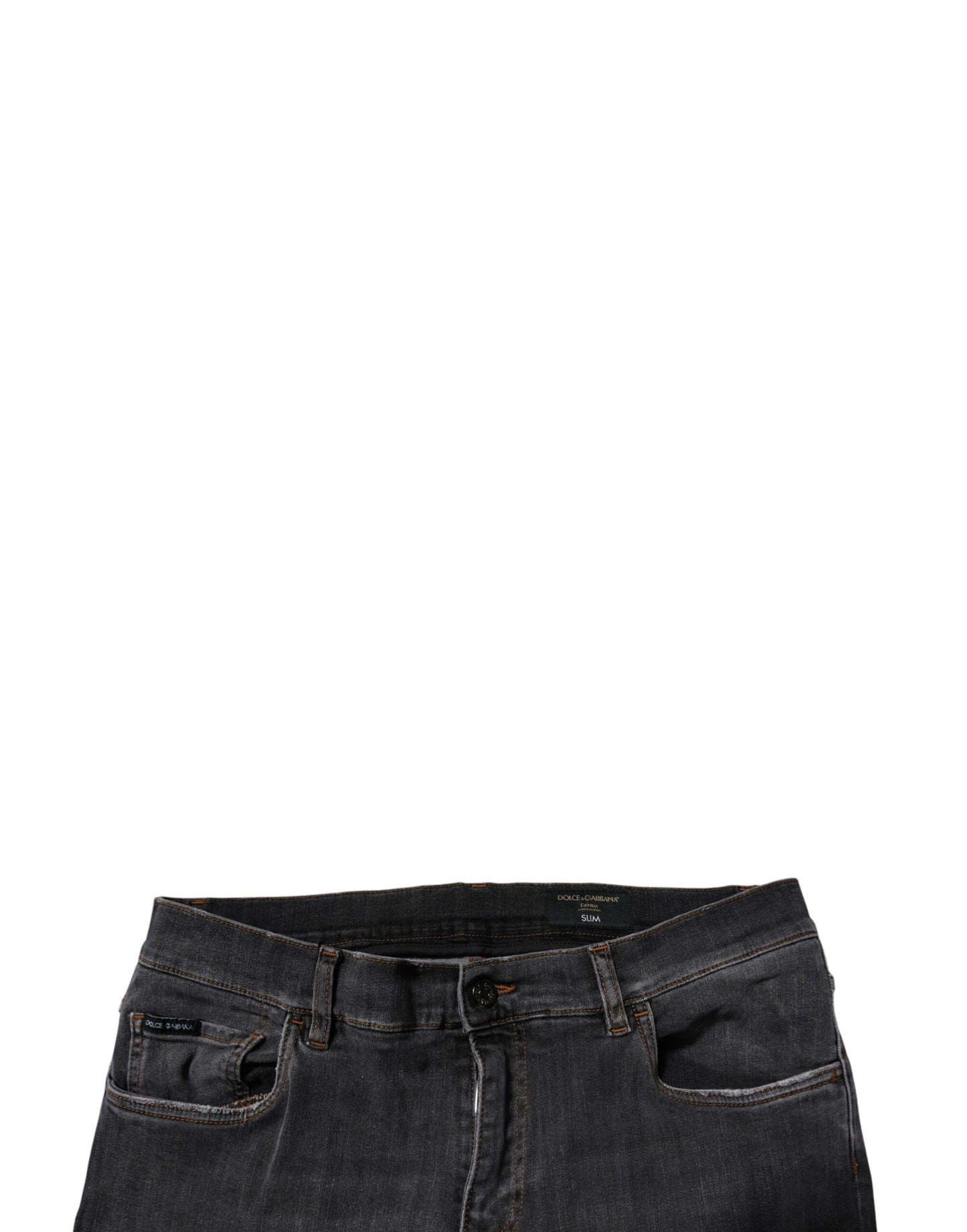 Dolce & Gabbana donkergrijze, gewassen, smalle katoenen denim jeans