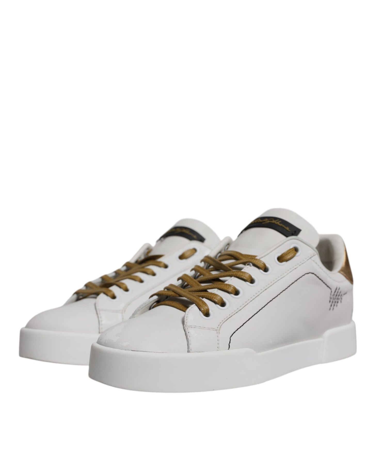 Dolce & Gabbana White Gold Leather Low Top Sneakers Shoes