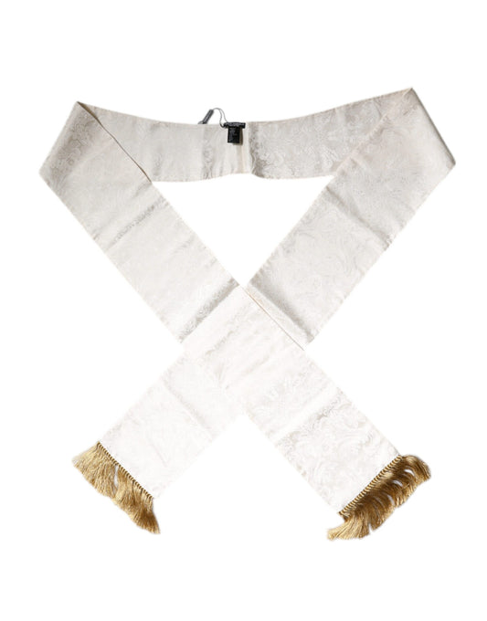 Foulard fin à franges en jacquard floral blanc Dolce & Gabbana