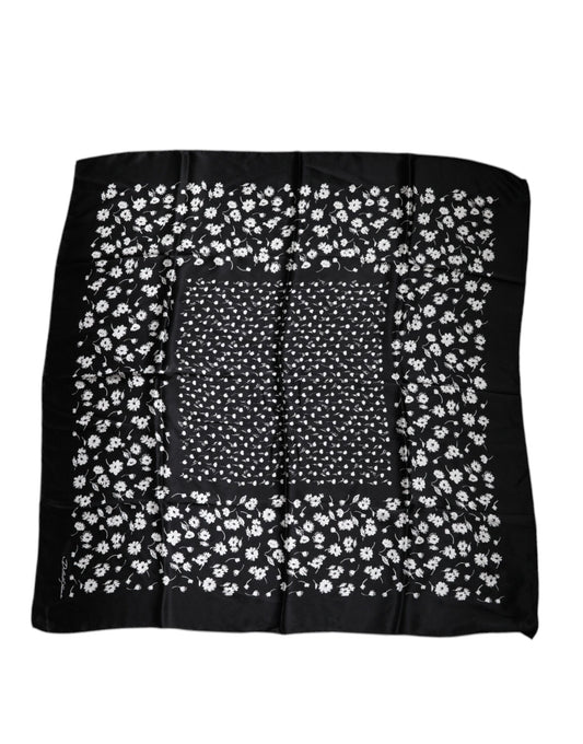 Foulard châle carré en soie à fleurs noires Dolce & Gabbana
