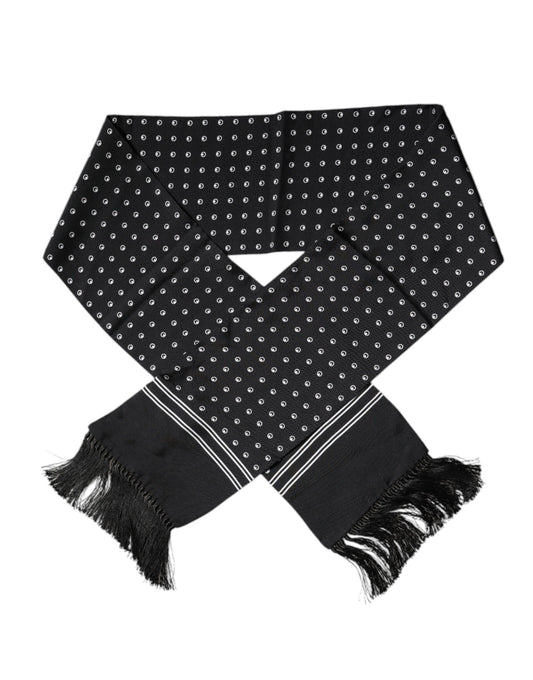 Foulard fin à franges en soie à pois noirs et blancs Dolce & Gabbana