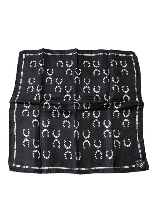 Foulard carré en soie à motif fer à cheval noir Dolce & Gabbana