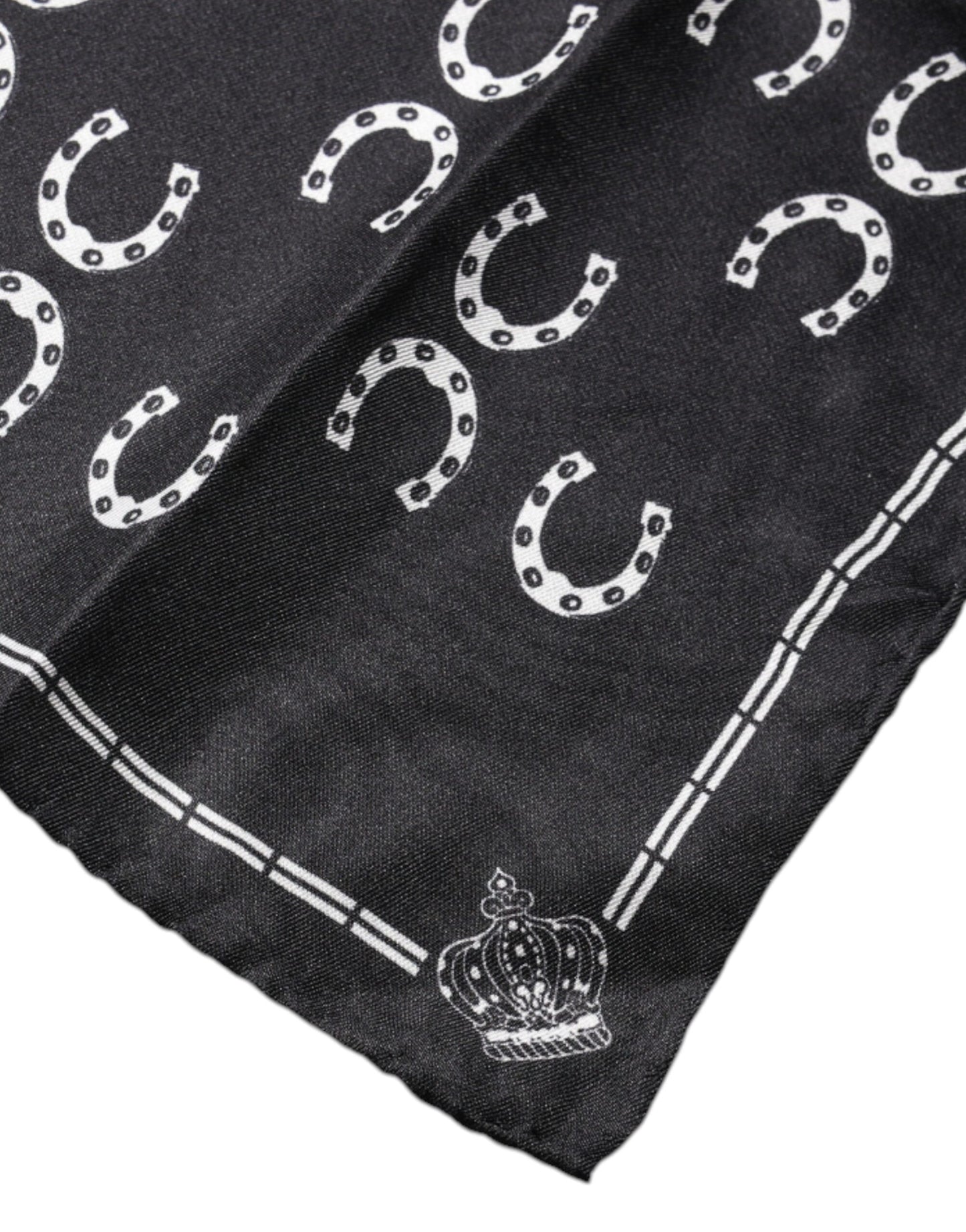 Foulard carré en soie à motif fer à cheval noir Dolce & Gabbana
