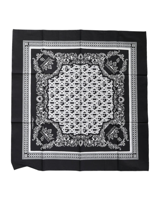 Foulard mouchoir en coton à monogramme et logo noir Dolce & Gabbana