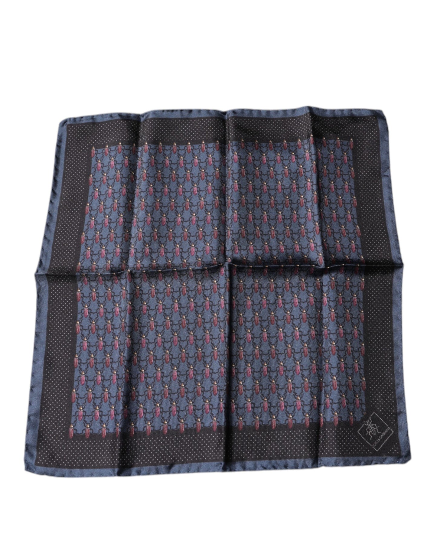 Foulard carré Dolce & Gabbana bleu foncé à motif scarabée
