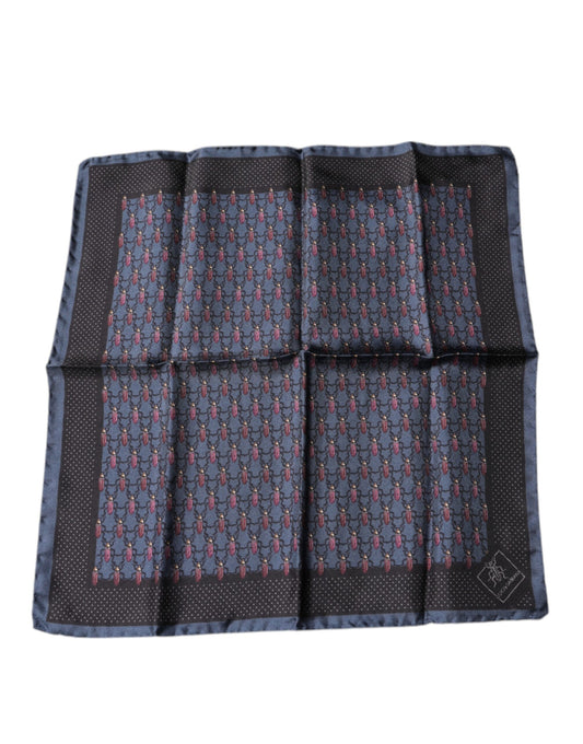 Foulard carré Dolce & Gabbana bleu foncé à motif scarabée