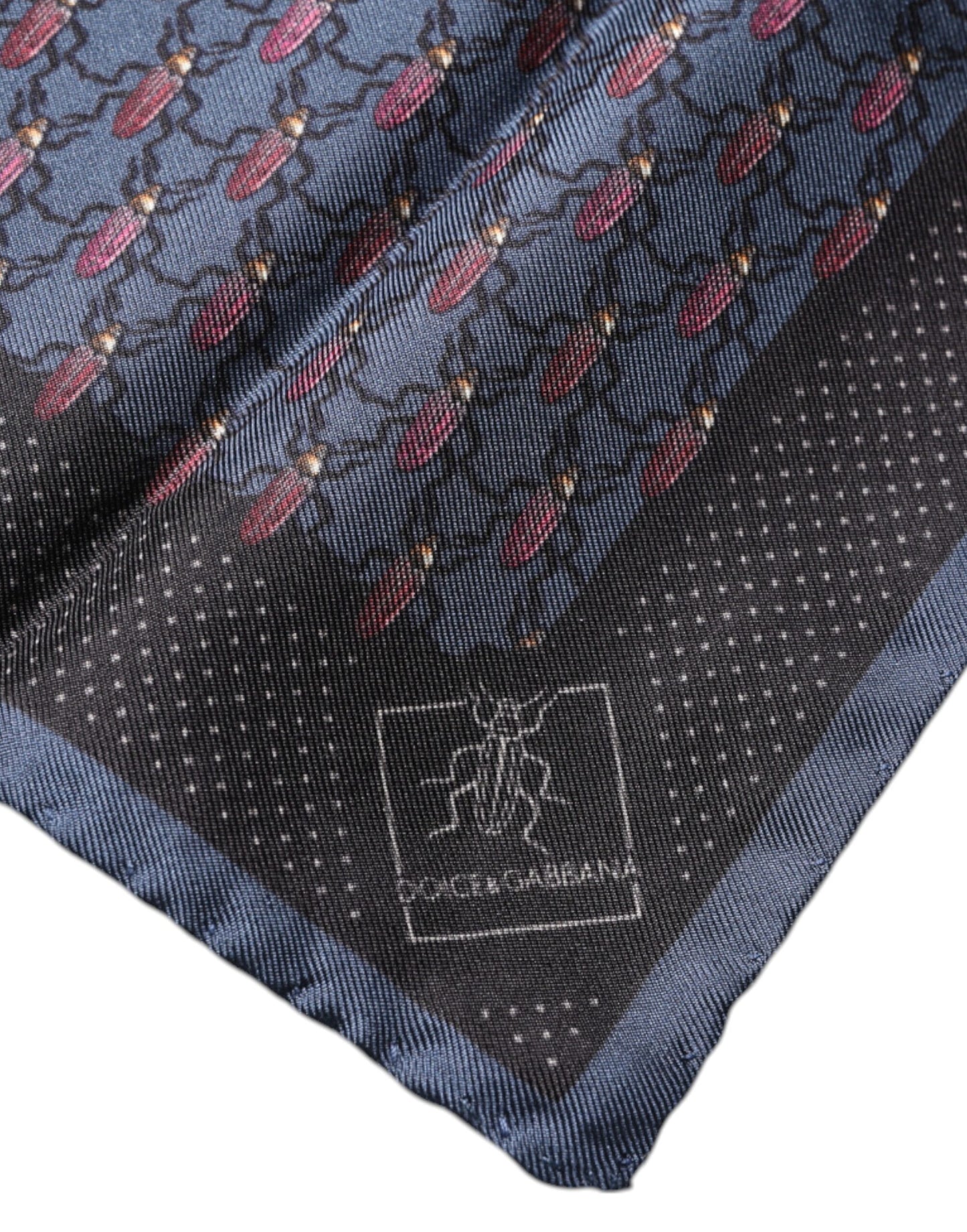 Foulard carré Dolce & Gabbana bleu foncé à motif scarabée