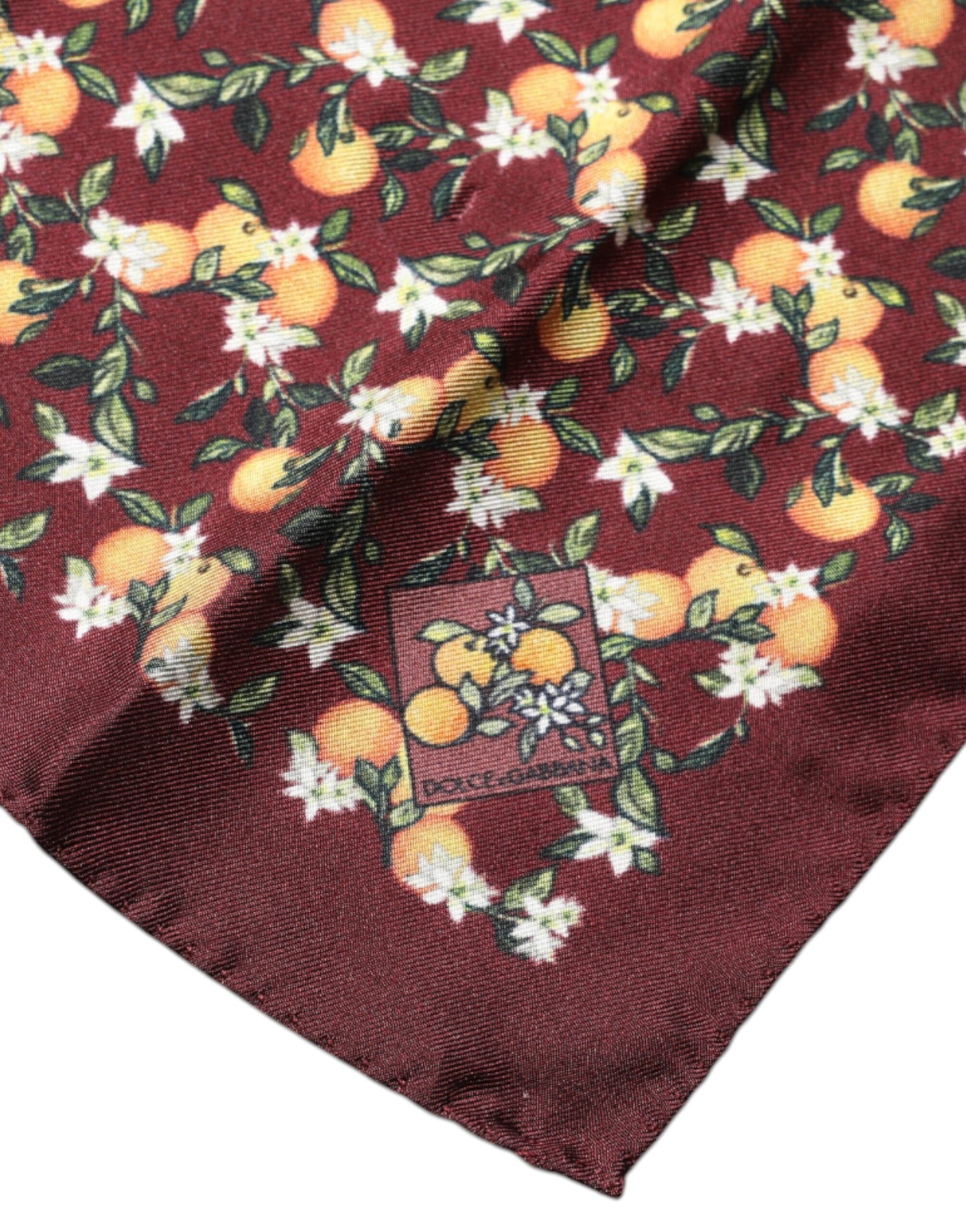 Dolce & Gabbana Maroon Oranges Zijden Vierkante Zakdoek Sjaal